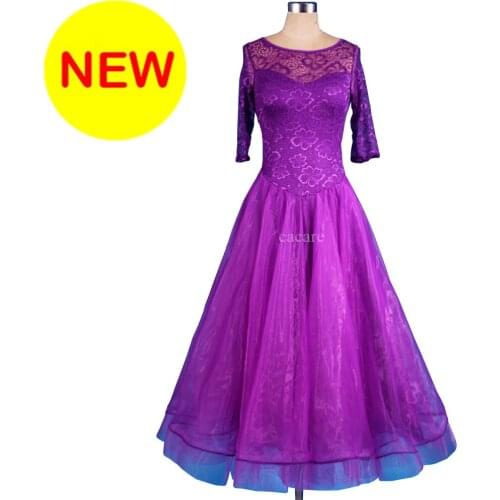 Lace Ballroom Waltz Dress Costume Standard Dance Competition Dresses Women Tango Customize D0252 Big Sheer Hem