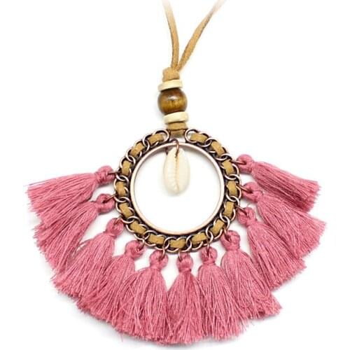 Long Tassel Shell Pendant Necklace Bohemia Handmade Sweater Chain Necklaces Leather Chain Ethnic Boho Tribal Woman Jewelry