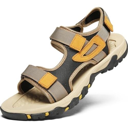 ZXCP Summer Men Slippers Rubber Soles Velcro Buckle Strap Fashion Casual Adult Outdoor Sandals Beach Shoes Men Basic Slippers