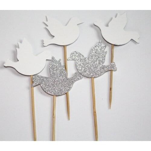 12 dove cupcake toppers glitter doves Baptism First Communion, Baby Dedication Custom Colors Religious Birds
