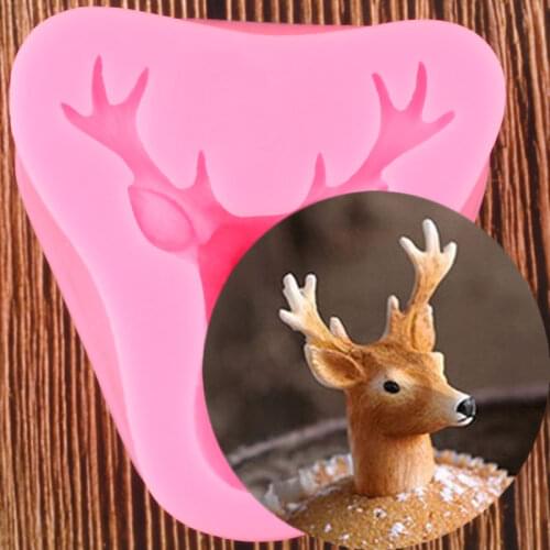 3D Deer Head Silicone Molds Cupcake Topper Fondant Cake Decorating Tools Soap Resin Clay Mould Candy Chocolate Gumpaste Moulds