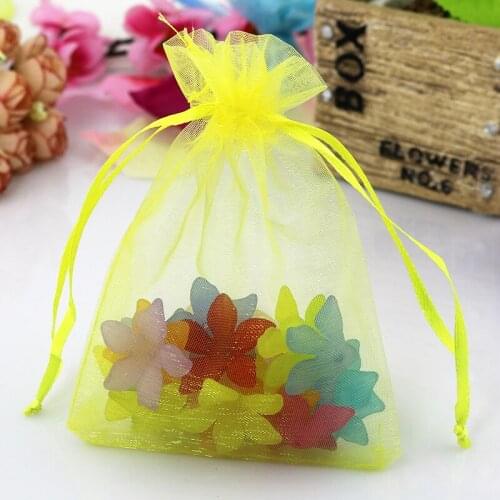 500pcs/lot 11x16cm Yellow Organza Bag Wedding Jewelry Boutique Gifts Packaging Bag Pouches Nice Tulle Drawstring Gift Bags