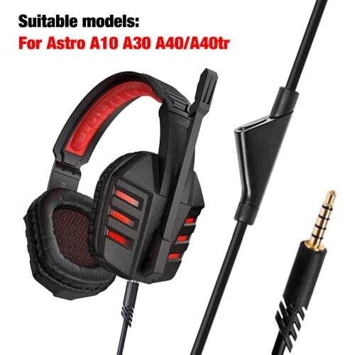 Audio Earphone Cable Volume Control Wear-resistant Gaming Headset Wire For Astro A10 A30 A40 /A40tr With Button Black
