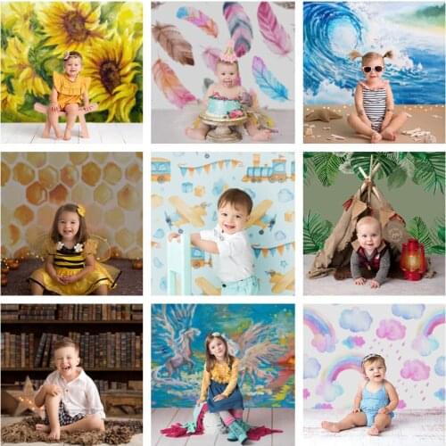 Avezano Baby Shower Photography Backdrops Spring Sunflower Summer Sea Clouds Newborn Porrtrait Kids Birthday Decor Background