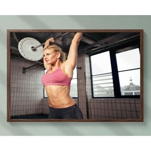 B034 Barbell Power Training Fitness Bodybuilding Women Sexy Beautiful Strong Wall Sticker Silk Fabric Poster Art Indoor Decor
