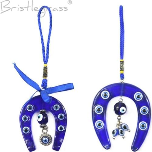 BRISTLEGRASS Turkish Blue Evil Eye Horseshoe Resin Wall Hanging Pendants Pendulum Amulets Lucky Charms Blessing Protection Decor
