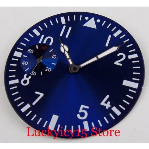 Watch Part 38.9mm Blue Watch Dial with White Marks Fit 6497 Hand Winding Movement