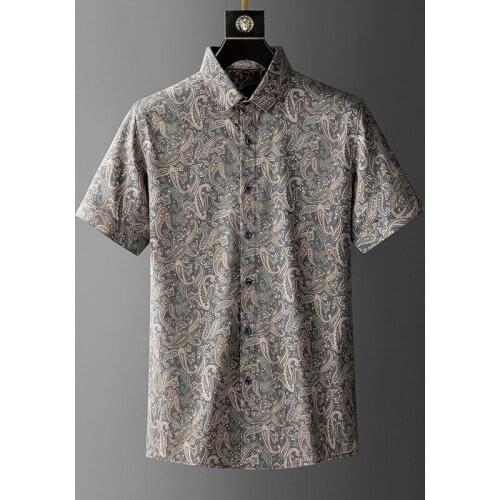 Cashew Flowers Slim Short Sleeve Shirt Men 2021 Spring Summer Turn-down Collar Button Casual Shirts Camisa Masculina Camisas