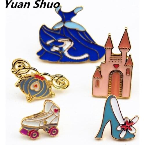 2019 jewelry wholesale manufacturer selling Enamel Cinderella fairy tale/castle/crown/skirt /pumpkin Enamel girl brooch