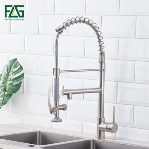 FLG Kitchen Faucet Brushed Nickel Faucet for Kitchen With Pull Down Kitchen Mixer Pull Out 360 Swivel Single Lever Kitchen Tap