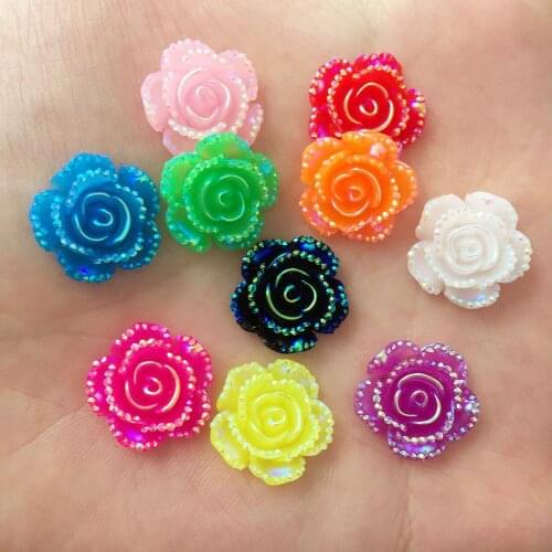 New 60Pcs 14mm AB Resin Rose Flatback Flower Stone Scrapbook Wedding Ornaments Applique crafts DIY