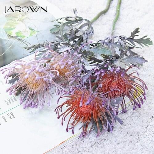 JAROWN Artificial Flowers Crab Claw Chrysanthemum 2 Head Flocking Needle Cushion Flower Wedding DIY Flower Arrangement Decor