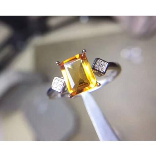 Natural citrine stone Ring Natural yellow crystal Ring S925 sterling silver trendy Elegant square women party party gift Jewelry