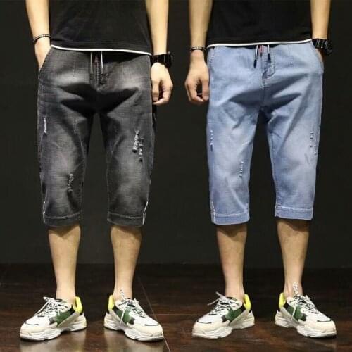 Summer 2020 thin denim shorts mens cropped pants loose Korean casual brand holes mens pants