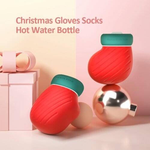 Cute Cartoon Christmas Gloves Socks Portable Hand Warmer Girls Pocket Silicone Hand Feet Warm Water Bag 300ml