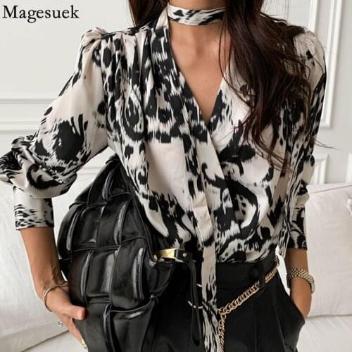Fashion Autumn V Neck Leopard Printing Women Blouse Korean Long Sleeve Woman Shirts Office Lady Slim Tops Clothing Blusas 13667
