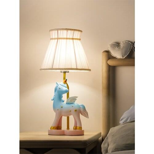 Nordic Pink Unicorn Table Lamps Childrens Princess Room Girl Bedroom Bedside Decoration Lighting Wedding Room Study Desk Lamp