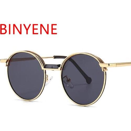 Chic Round Sunglasses Luxury Brand Designer Gradient Shades Blue Green Sun Glasses For Men Metal Circle Eyewear Oculos