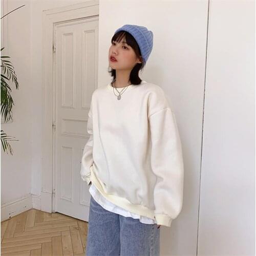 Solid Color Loose Lazy Ins Sweatshirt Female Korean Womens Sweatshirts Japanese Harajuku Ulzzang Vintage Clothing For Women