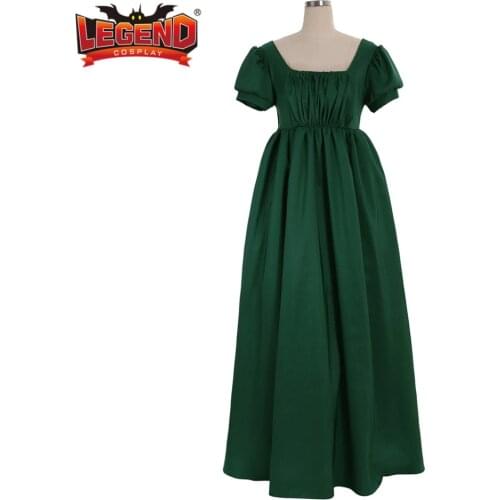 Simple green Regency style dress lady Regency Ball Dress High Waistline Tea Gown Dress medieval green ball gown dress costume