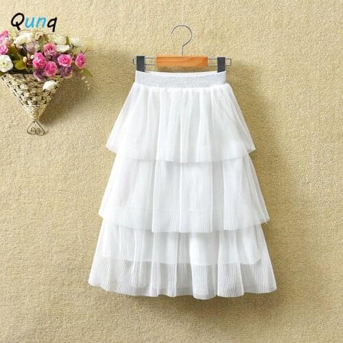Qunq Mesh Girls Skirt Spring Summer Kids Layered Skirt for 2 3 4 5 6 7 8 9 10 Year Girl 2021 New Elastic Waist Children Clothing