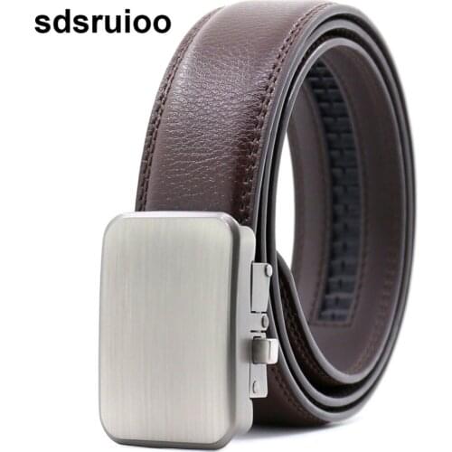Simple and Generous Design Leather Mens Belt Brown/Black Cowhide Strap Male Glossy Alloy Automatic Buckle Men Waist Belts