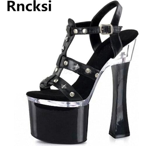Rncksi New Girls/Womens 18cm Square Heels Summer Sexy Party Shoes Women Sandals Patform 18cm High Heels Pole Dance Sandals