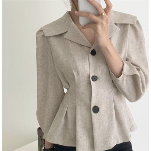 RUGOD 2021 spring French retro elegant temperament high quality suit collar long sleeve shirt