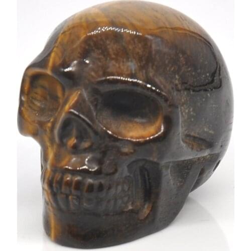 Skull Statue Natural Tiger Eye Stone Carved Healing Crystal Ornament Reiki Witchcraft Supplies Gemstone Chakra Home Decoration