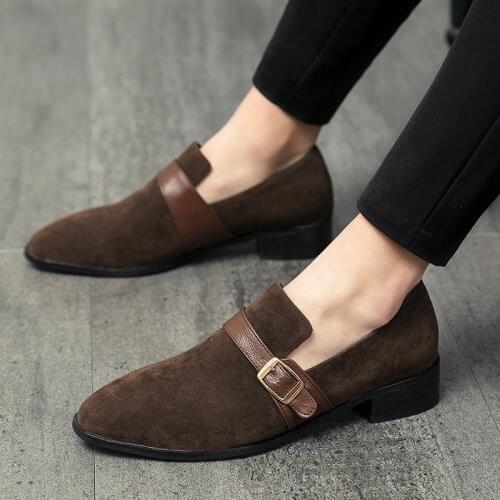 Pointed Toe Shoes Mens Business Wedding Dress 38-48 Brown Suede Loafers Shoes Men Casual Sneaker Buckle Decora Driving Shoes