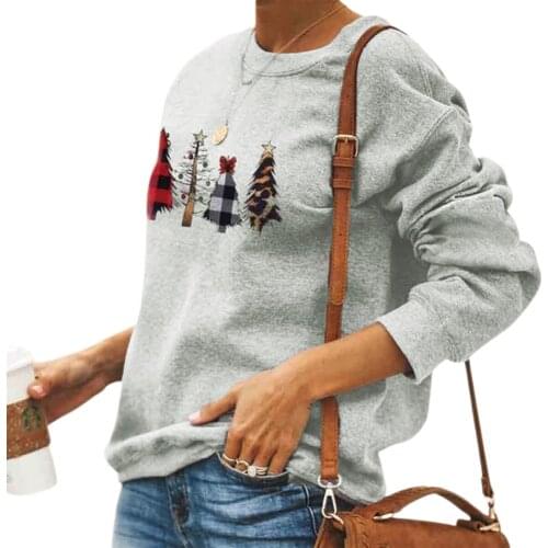 Women Chirstmas Design Hoodies Floral Print Round Neck Long Sleeve Tops Female Spring Autumn Fleece Casual Sweatshirts S-3XL