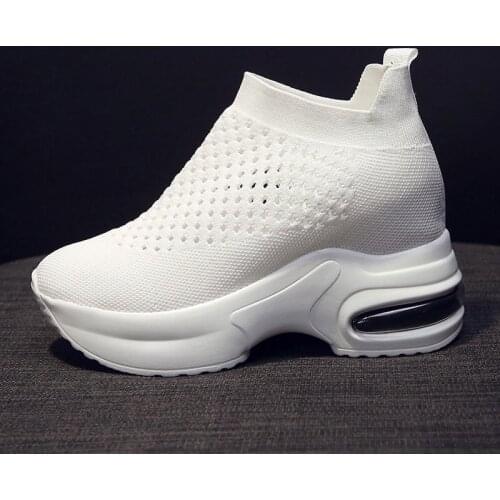 2021 Knitting Wedges Fashion Sneakers Women Height Increasing Slip On Summer Casual Shoes Breathable Platform Sneakers