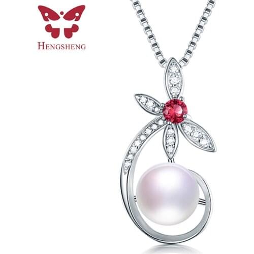 HENGSHENG High Quality 925 Sterling Silver Zircon Pendant Necklace 100% Genuine Natural Freshwater Pearl Necklace Women Gift