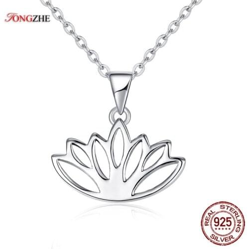 TONGZHE Charm Good Karma Lotus Flower Silver 925 Pendant Necklaces Flower Necklace Summer Gift for Women Fine Jewelry KLTN080-1