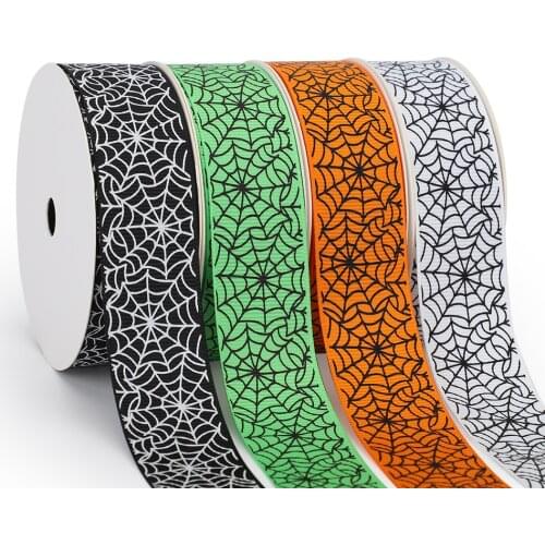 10/50Yards 1'' 25MM Halloween Spider Web Printed Grosgrain Ribbon Hair Bows Gift Handmade Materials Holiday Party Decorations
