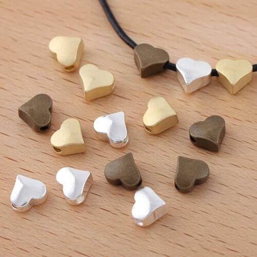 100pcs 3*6mm Heart Beads Loose Beads Raw Brass Antique Bronze Silver Plated Spacer Beads DIY Jewelry Accessories