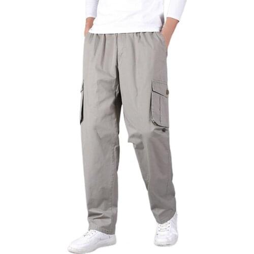 2021 Casual Men Pants Multifunctional Straight Leg Vertical Pocket Solid Color Loose Casual Mid-rise Man Pants Male Trousers