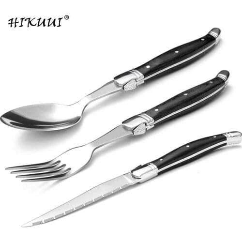 3pcs/set Cutlery Stainless Steel Fork Steak Knives Fork Spoon Wooden Handle Wood Laguiole Style Dinner Knife Fork Spoon