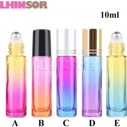 30pcs/lot 5ml 10ml Color Gradation Thick Glass Roll on Essential Oil Vials Doterra Container Refillable Bottles with Roller Ball