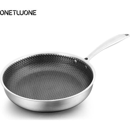 304 Stainless Steel Skillet Household Induction Compatible Nonstick Fry Pan Multipurpose Cookware Use for Kitchen Restaurant