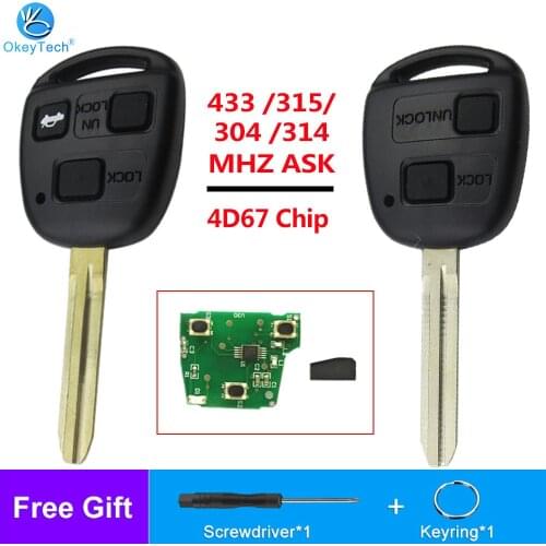 OkeyTech 433 /315/304 /314mhz 2/3 Buttons 4D67 Chip Replacement Auto Remote Key For Toyota Avensis Kluger Prado120 Tarago RAV4