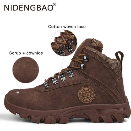Winter Men Shoes Outdoor Warm Hiking Shoes Men Anti Slip Sport Shoes Plush Trekking Shoes High Top Winter Boots Big Size 39-47