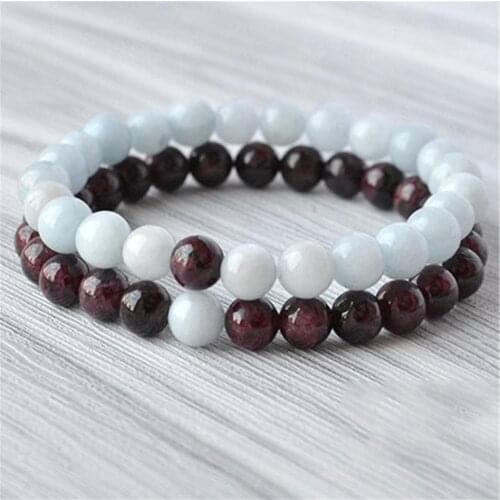 8mm Aquamarine Garnet Gemstone Mala Bracelet 2pcs Wristband Retro Cheaply Chakra Yoga Buddhism Spirituality