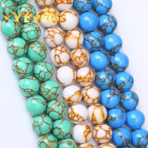 Natural Stone Gold Line Turquoises Stone Beads Loose Charm Beads 4 6 8 10 12mm For Jewelry Making DIY Bracelet Ear Stud 3 Colors