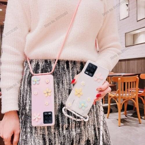 3D Daisy Flowers Phone Case For Oppo Realme 8 pro 5G Silicone Clear Lanyard Strap Back Cover For Realme XT X2 F17 x7 Pro 7i C17