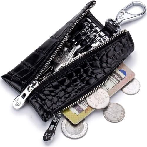 Genuine Cowhide Leather Key Holder Organizer Men Keychain Coin Holder Women Solid Key Chain Zipper Housekeeper Keys Cover Bag