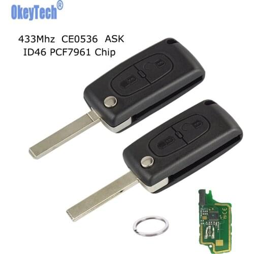 OkeyTech Remote Key for Citroen C4 C3 C5 Berlingo Picasso Peugeot Partner 307 407 HU83 VA2 Blade & Ring 433Mhz ID46 Chip CE0536