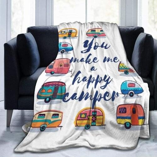 You Make Me Happy Camper Flannel Throw Blanket for Kids Adult Anti-Pilling Cozy Blanket Lightweight Blankets for Bed Sofa Office
