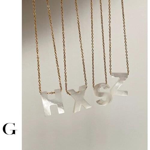 GHIDBK Jewelry Wholesale Dainty 26 Initial Natural Shell Pendant Necklaces Women Minimalist Street Style Letter Charming Chokers