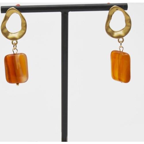 KBJW Trendy Women Jewelry Earring Nature Stone Brown Color Pendant Drop Earring Matted Irregular Circle Earrings for Women